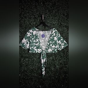 Floral Green Wrap Top
